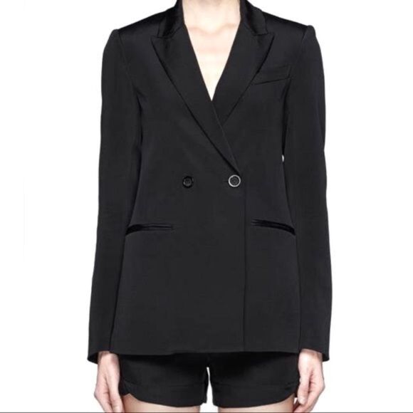 Theory Jackets & Blazers - Theory Silk Jannison Two-Button Double-Breasted Jacket Black Size 10